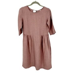 Magic Linen mauve linen shirt sleeve dress sz XS